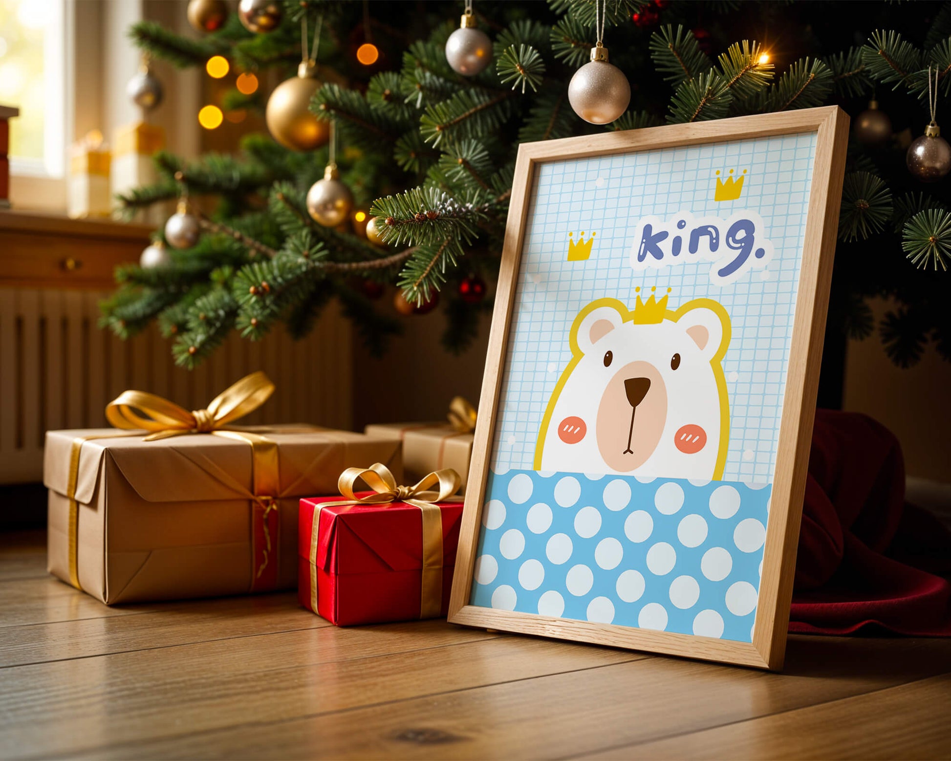 Adorable bear illustration with crown and playful text