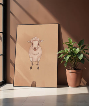 Illustration of an adorable sheep on a textured background
