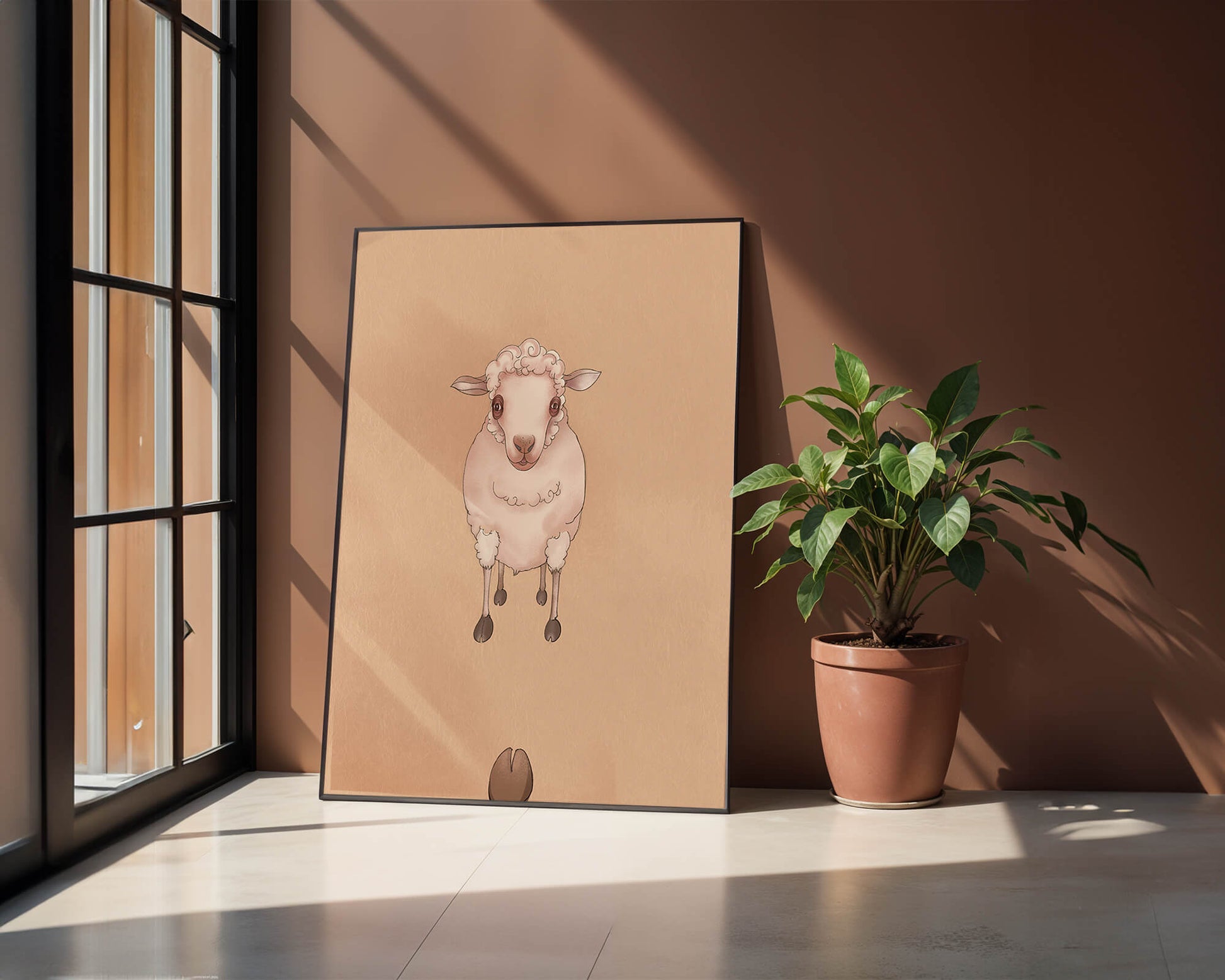 Ilustración de una oveja adorable sobre un fondo texturizado