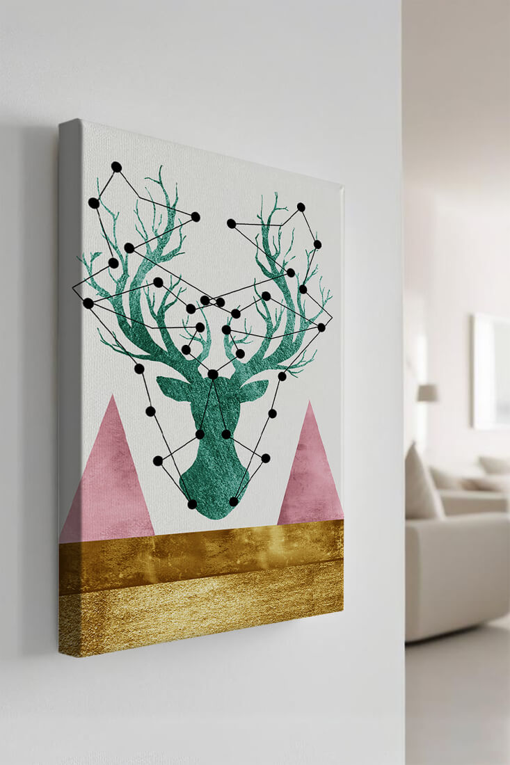 Geometric Deer with Abstract Elements and Gold Accents