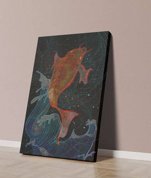 Koi Fish with Abstract Waves in Vibrant Colors