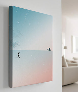 Paisaje Minimalista con Silueta en Ambiente Lluvioso