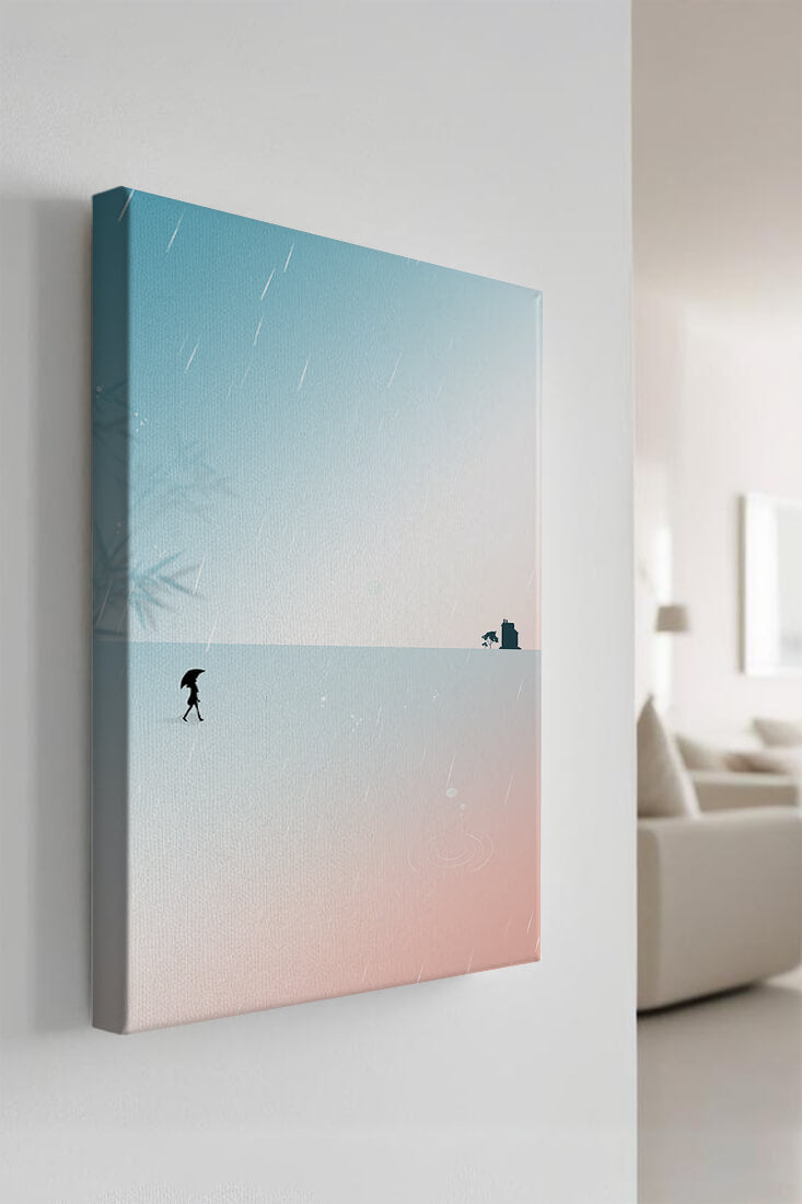 Paisaje Minimalista con Silueta en Ambiente Lluvioso
