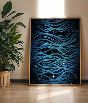 Abstract blue wave lines with starry night background