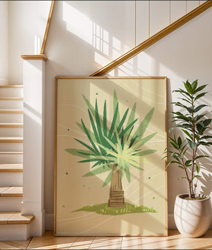 Illustrated tropical yucca plant with a textured background