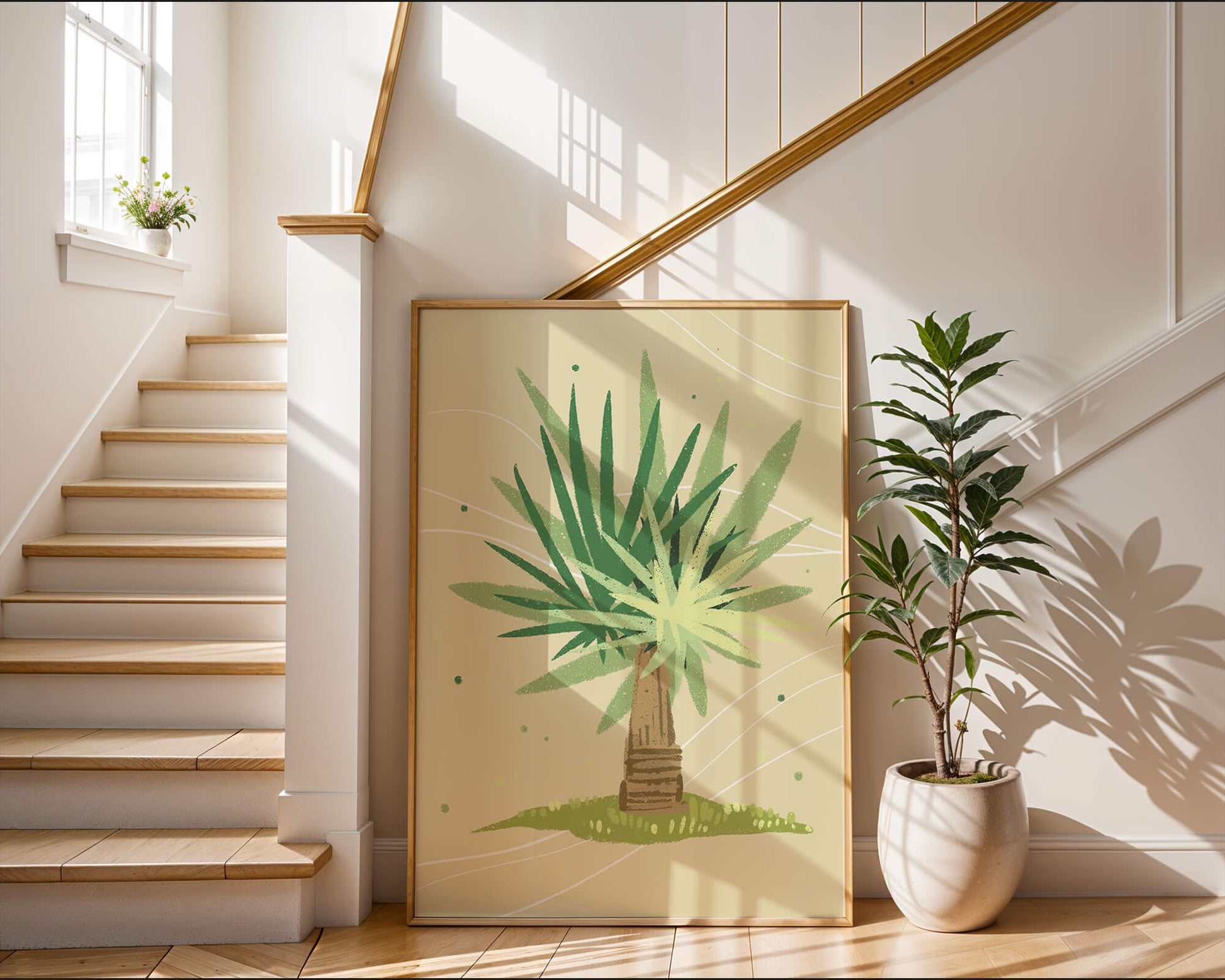Illustrated tropical yucca plant with a textured background
