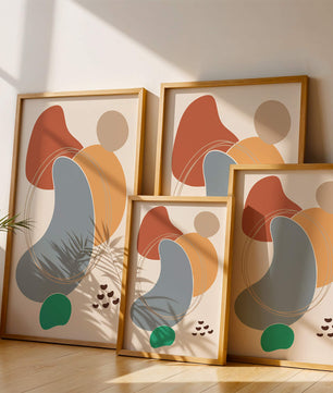 Abstract geometric art with colorful organic shapes and lines