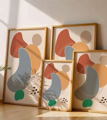 Abstract geometric art with colorful organic shapes and lines
