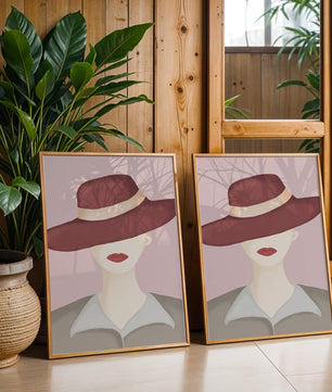 Stylish Woman in Vintage Hat with Minimalist Fashion Art
