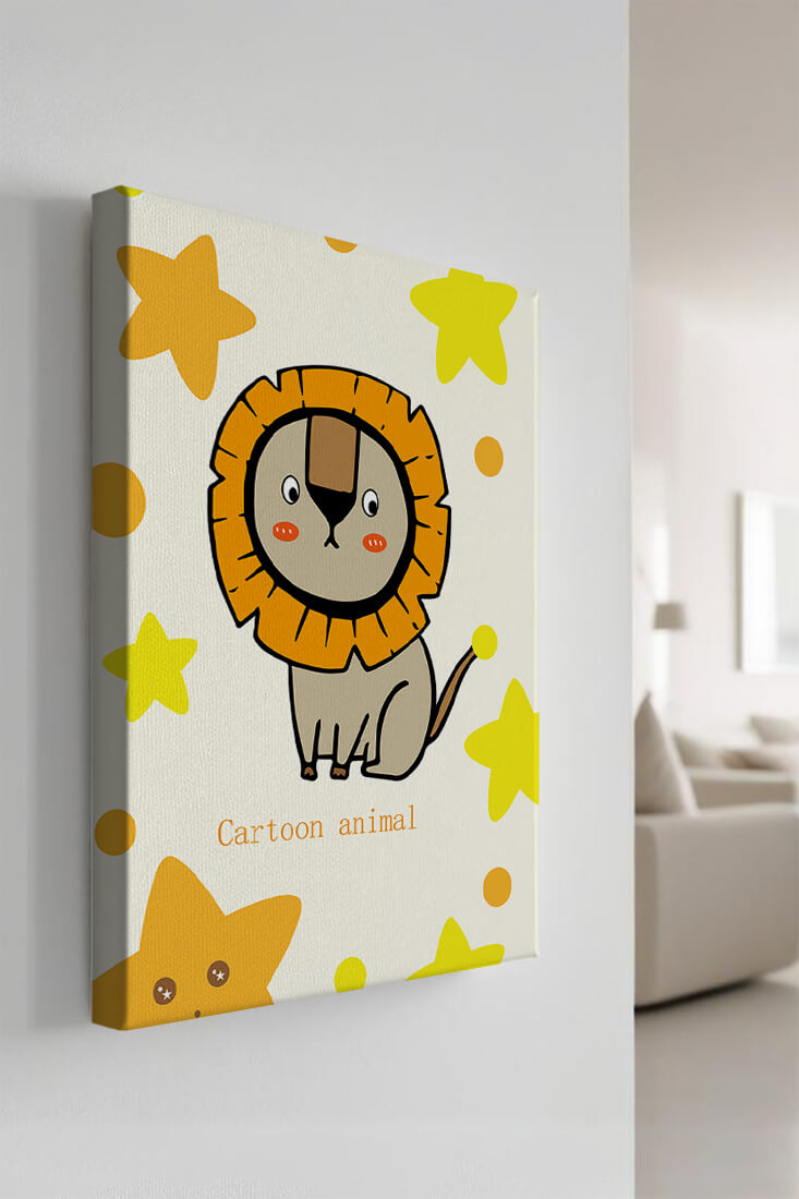 Cute cartoon lion illustration with stars for children's room
