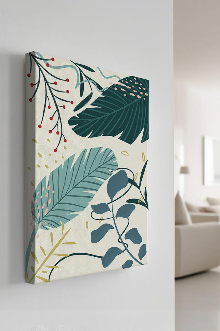 Abstract Botanical Illustration with Colorful Leaf Patterns