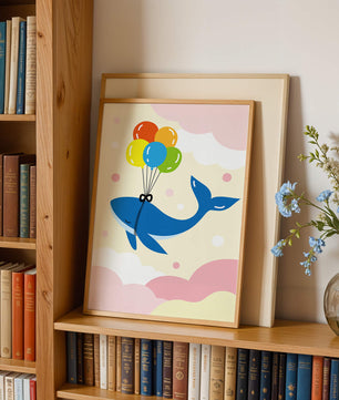 Skurriler Wal, der mit bunten Luftballons fliegt