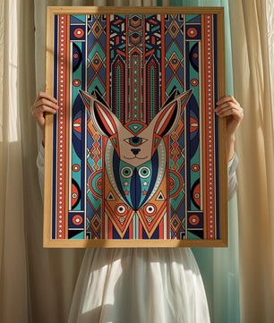 Diseño geométrico abstracto con motivo animal y patrones vibrantes