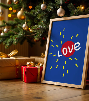 Colorful love-themed abstract design with bold elements