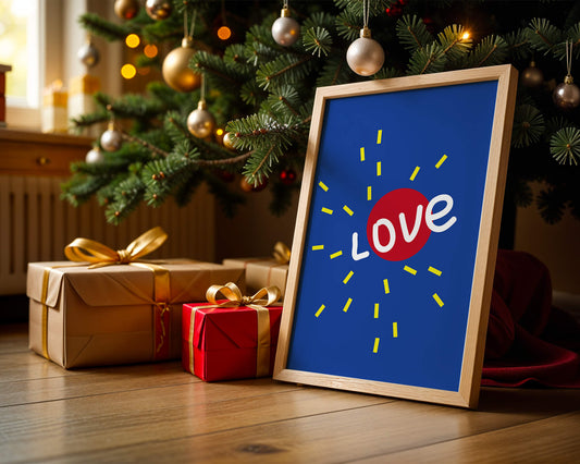 Colorful love-themed abstract design with bold elements