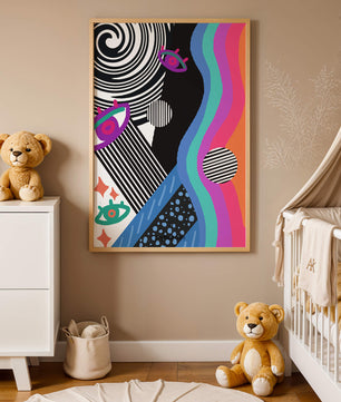 Colorful abstract art with geometric patterns and vibrant shapes