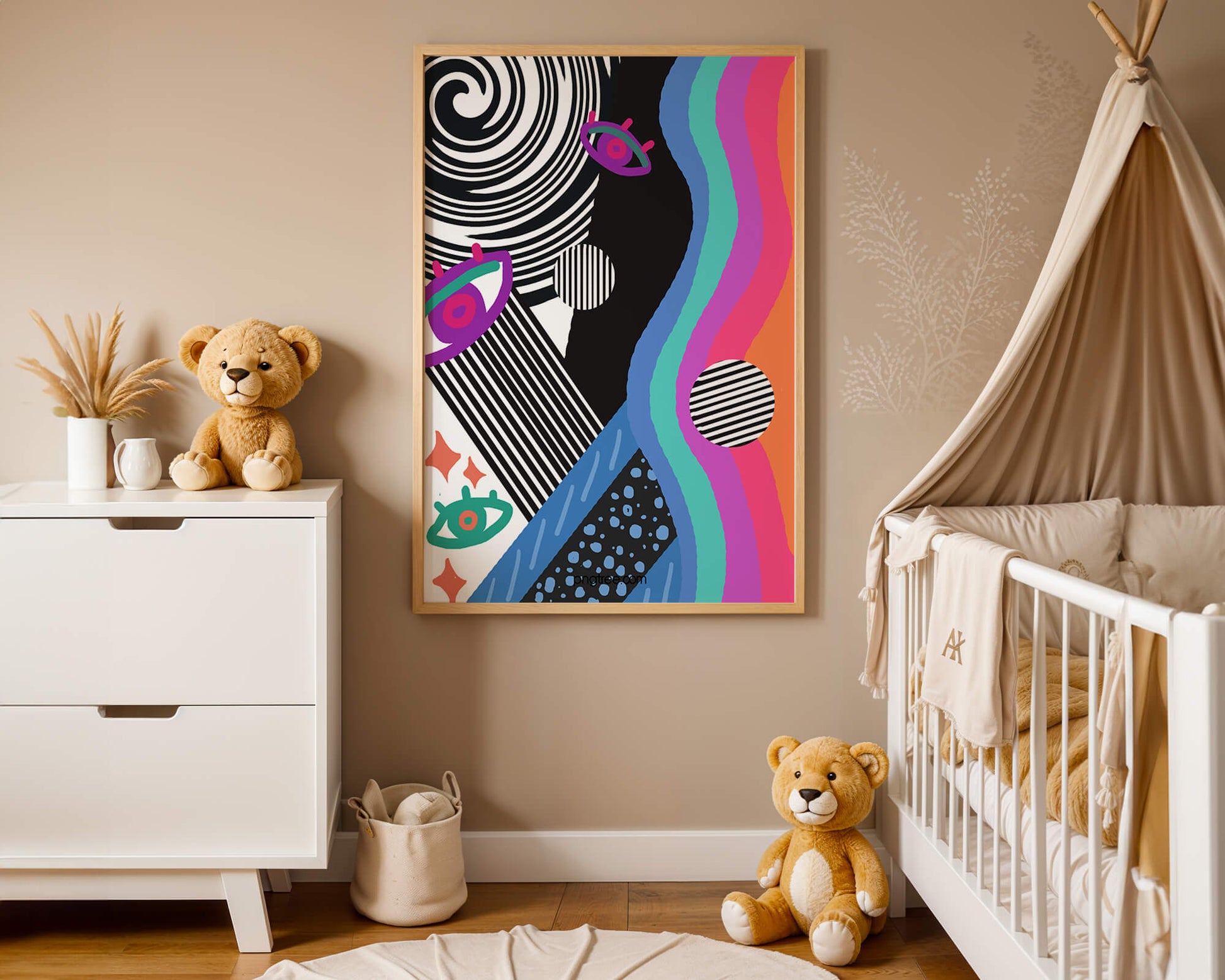 Colorful abstract art with geometric patterns and vibrant shapes