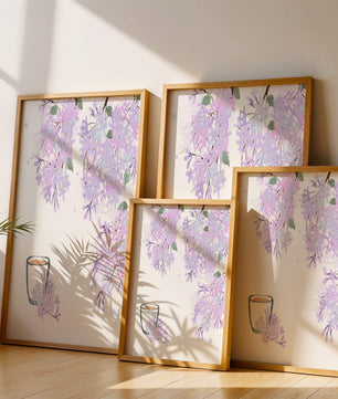 Elegant floral illustration with lilac blossoms and delicate branches