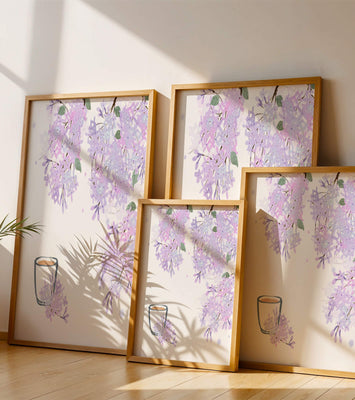 Elegant floral illustration with lilac blossoms and delicate branches