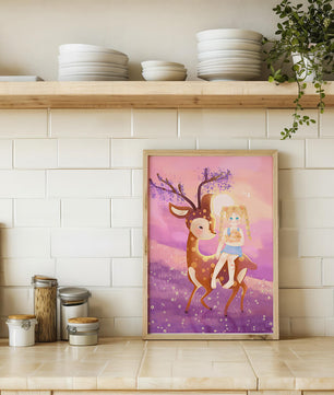 Whimsical Evening in the Enchanted Forest with Girl and Deer - Mi tienda