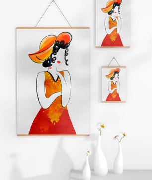 Elegante Frau in einem lebendigen Hut und Kleid Illustration