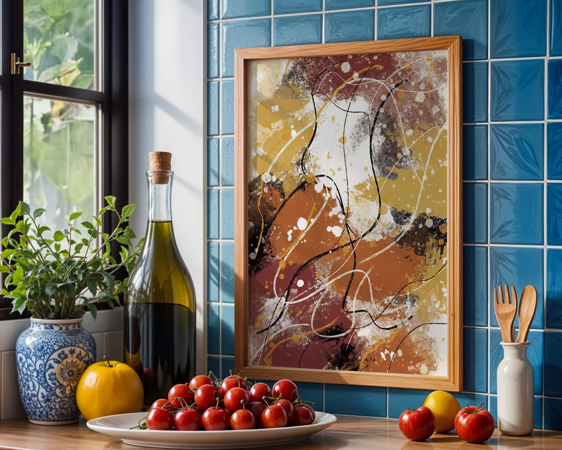Pieza de arte abstracto colorida con trazos y salpicaduras audaces