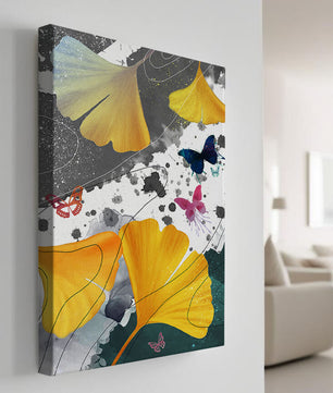 Artistic Composition with Yellow Leaves and Butterflies