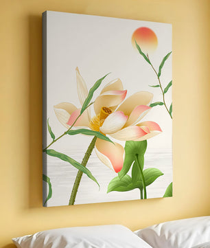 Serene Lotus Flower with Sun in Minimalist Natural Setting - Mi tienda