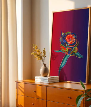 Rosa abstracta vibrante con colores dinámicos sobre fondo degradado