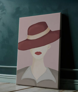 Stylish Woman in Vintage Hat with Minimalist Fashion Art