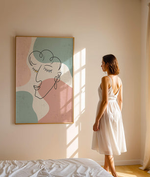 Abstract Line Art Face On Pastel Background - Mi tienda