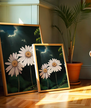 Sunlit Daisies in a Serene Landscape