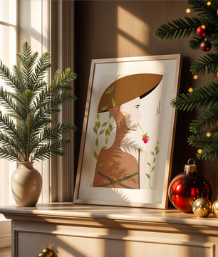 Elegant Abstract Portrait of a Woman with Floral Elements and a Large Hat - Mi tienda