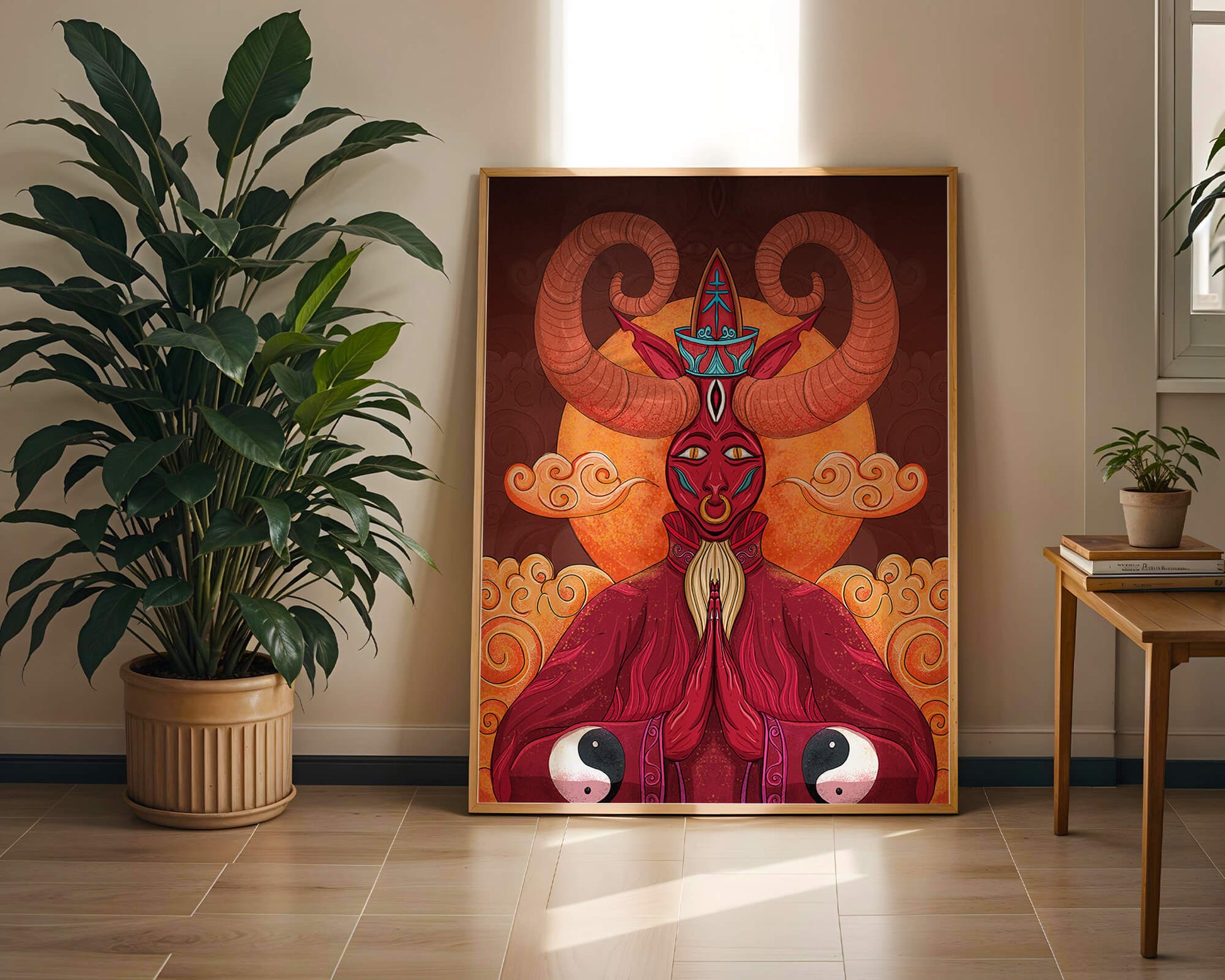 Mythical creature artwork with intricate patterns and symbolism
