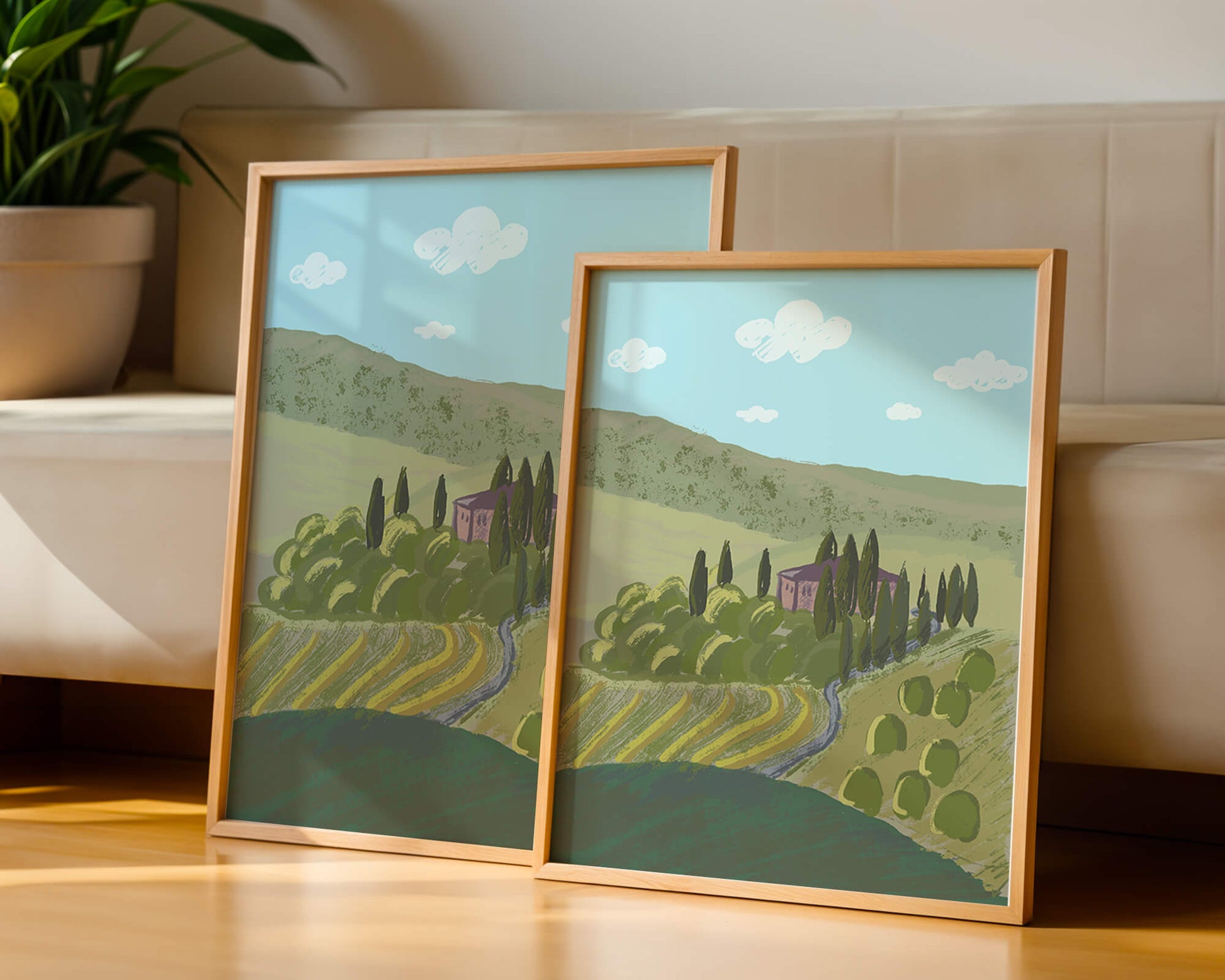 Charming Tuscan Countryside Landscape with Rolling Hills and Cypress Trees