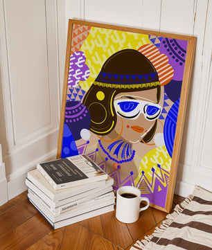Portrait abstrait coloré avec des motifs géométriques vibrants