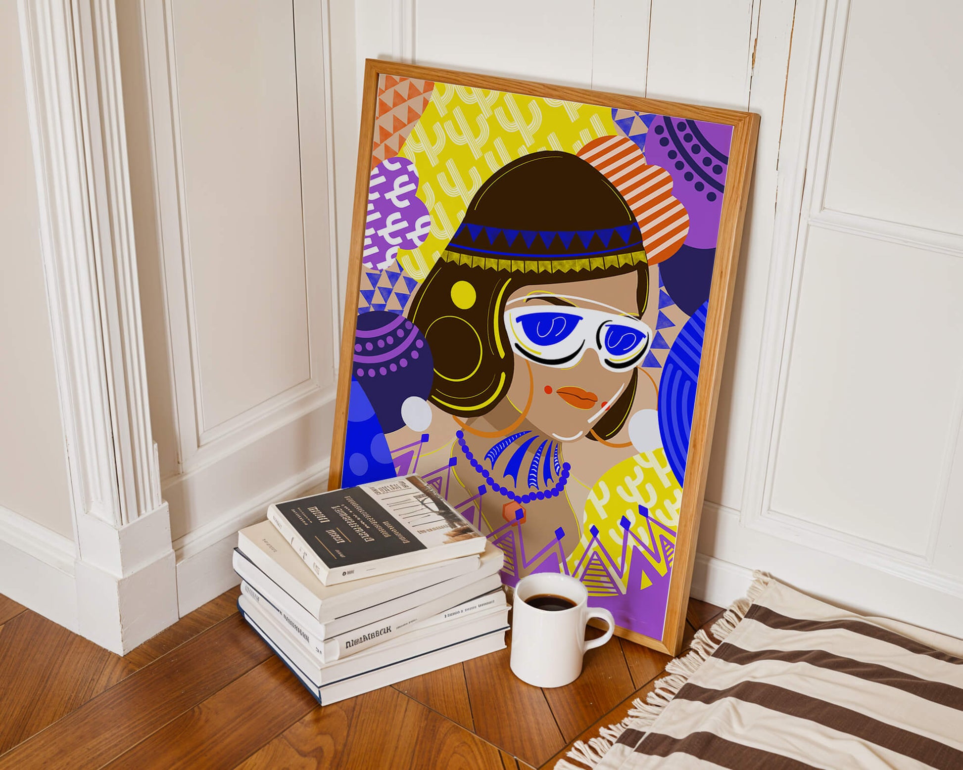 Portrait abstrait coloré avec des motifs géométriques vibrants