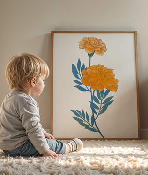 Elegante Illustration lebendiger Ringelblumen auf grünem Hintergrund