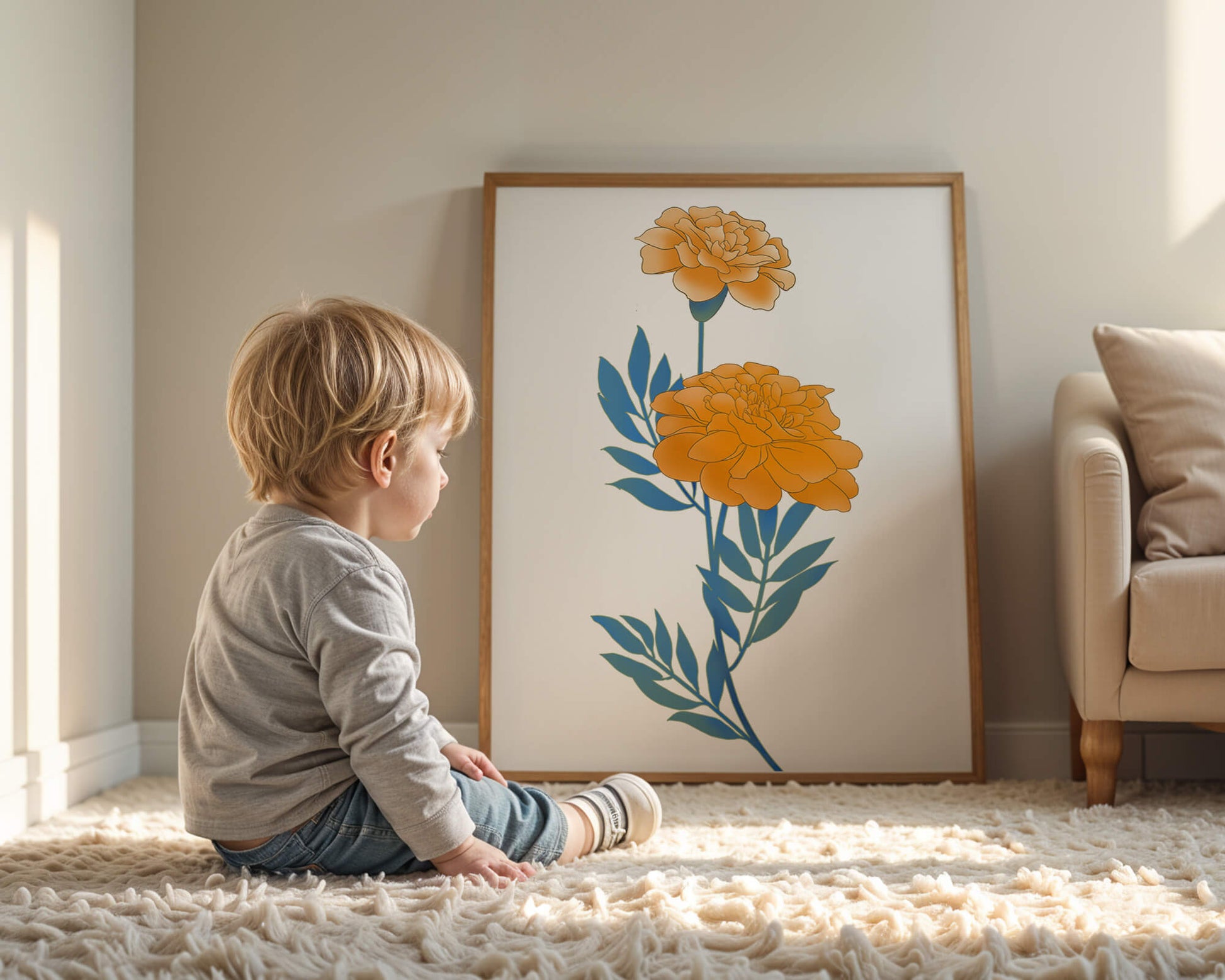 Elegante Illustration lebendiger Ringelblumen auf grünem Hintergrund