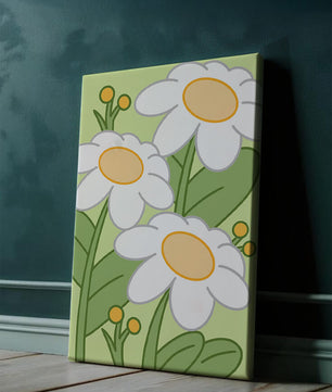 Charming illustrated daisies on a green background
