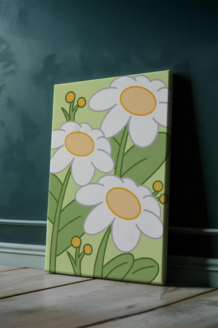 Charming illustrated daisies on a green background