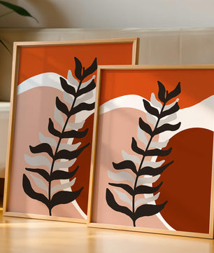 Abstract Botanical Print with Earth Tones and Modern Leaf Design