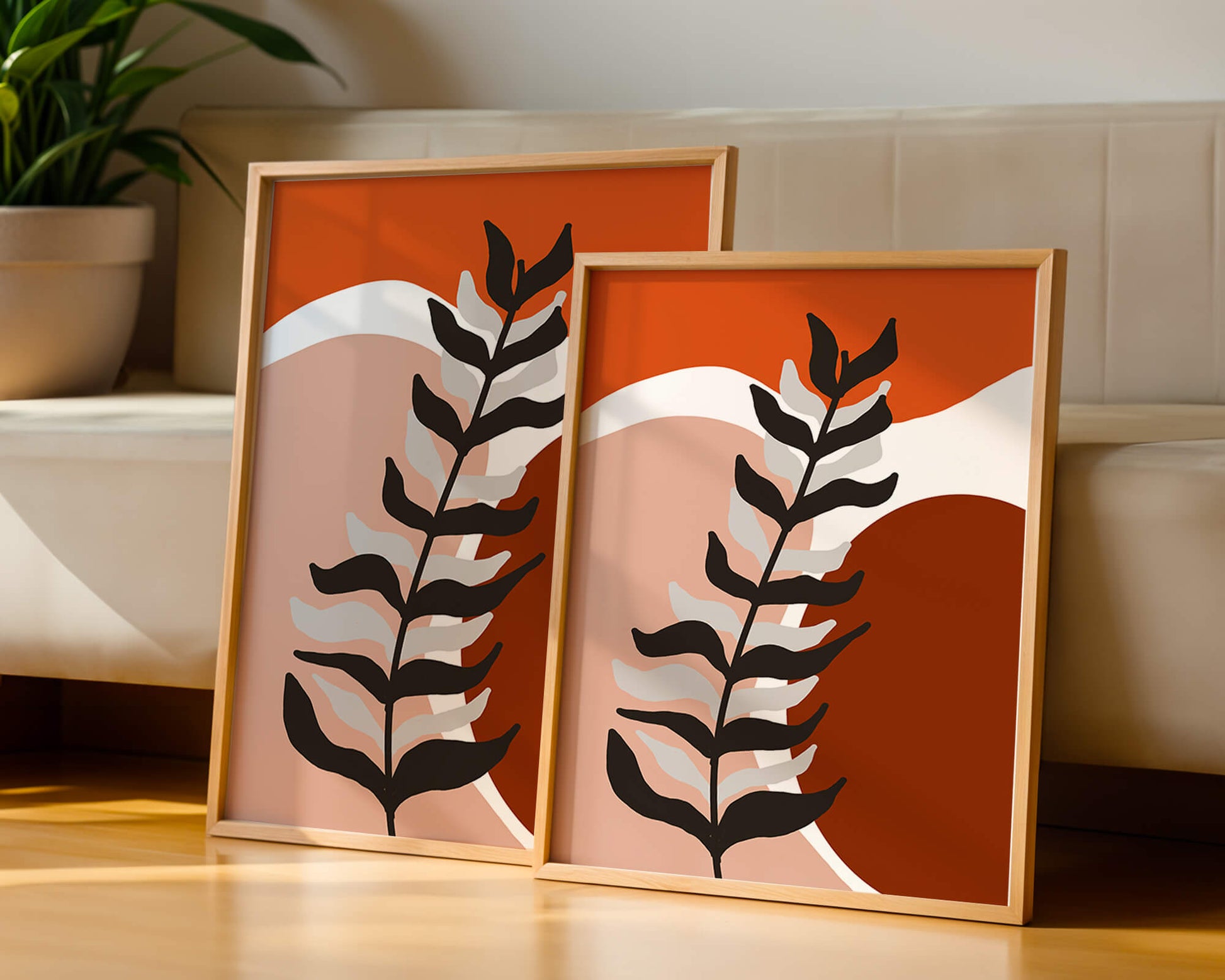 Abstract Botanical Print with Earth Tones and Modern Leaf Design