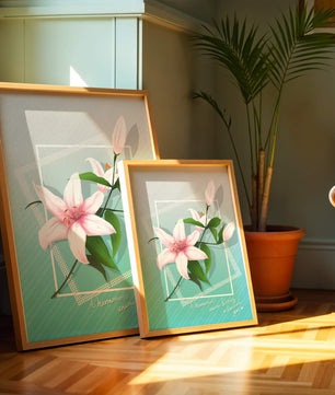 Elegant floral design with pink lilies and modern accents
