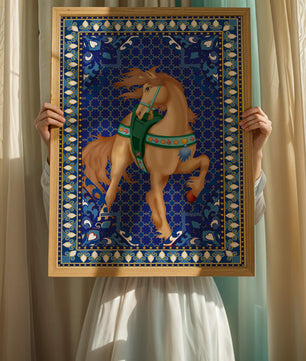 Arte de caballo con patrón intrincado y un borde decorativo vibrante