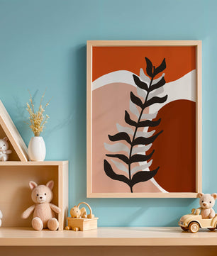 Abstract Botanical Print with Earth Tones and Modern Leaf Design
