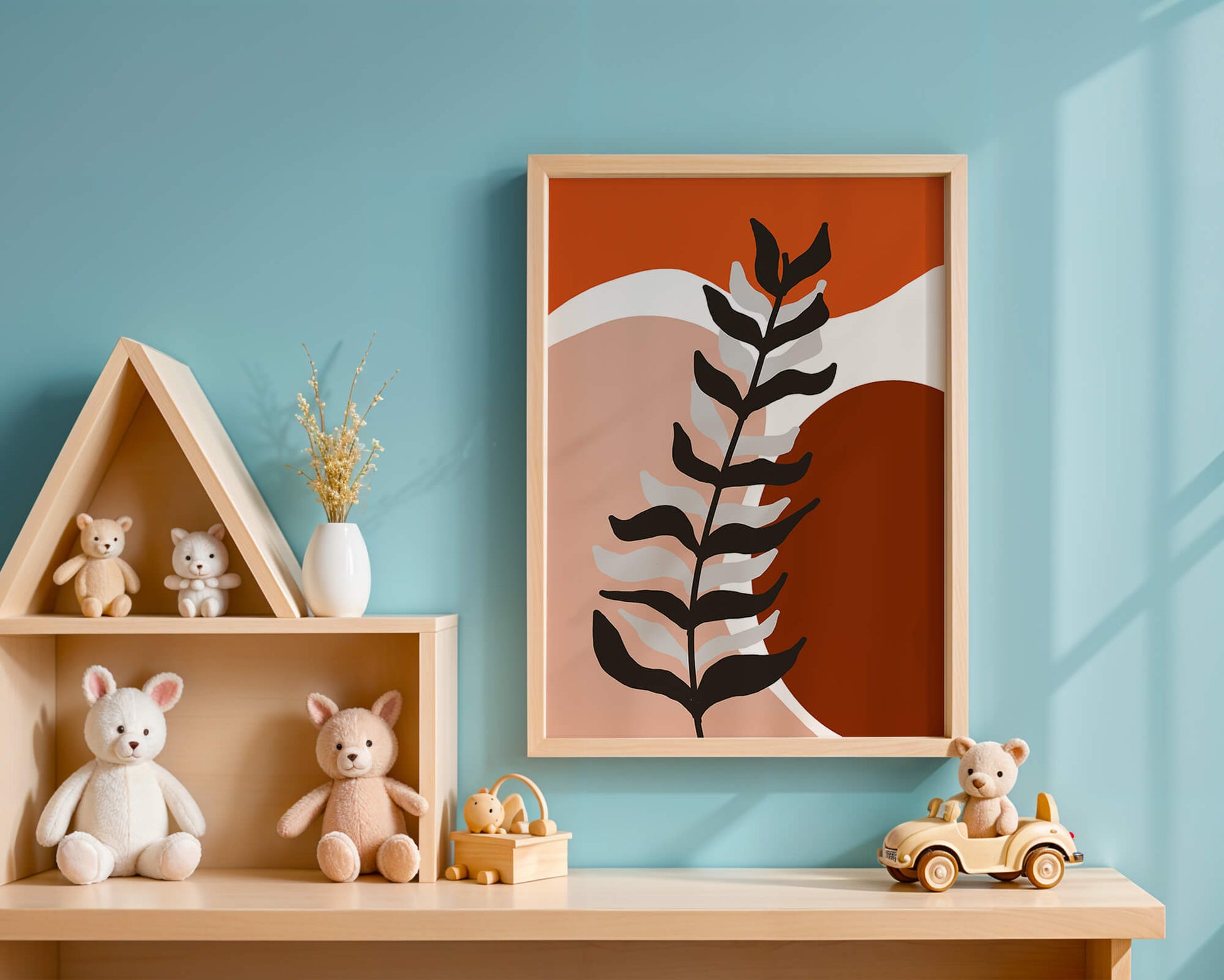 Abstract Botanical Print with Earth Tones and Modern Leaf Design