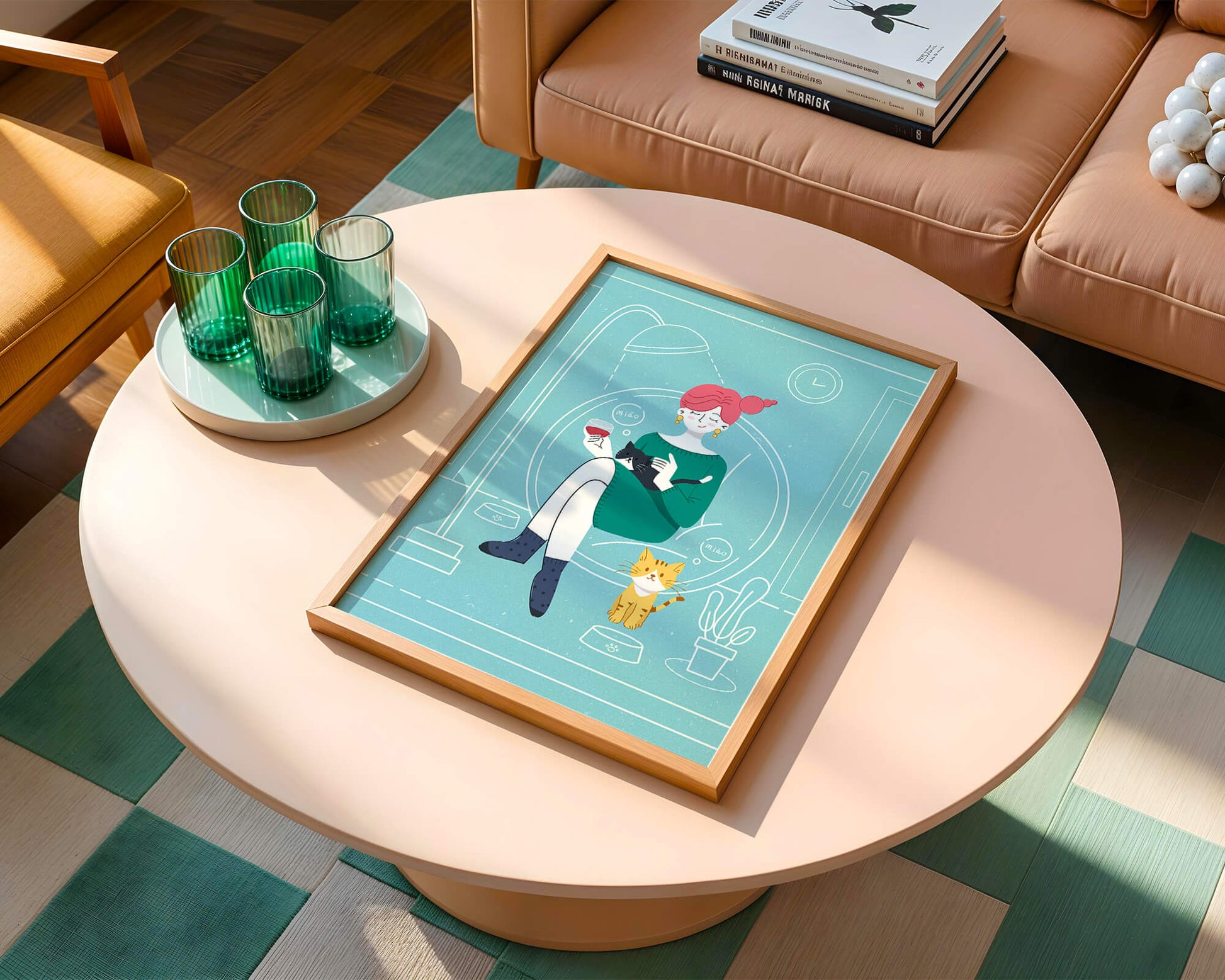 Acogedora velada con gatos en una sala de estar escandinava