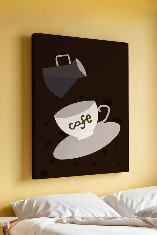 Minimalist coffee cup with pouring pot on dark background