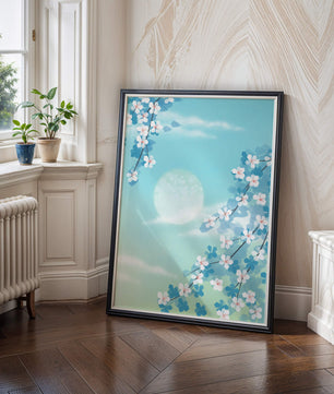 Flores primaverales serenas contra un cielo pastel con suave luz solar